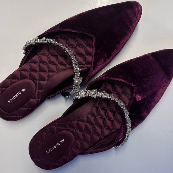 Birdies Shoes - Birdies The Swan- Wine Gem Bracelet velvet slides